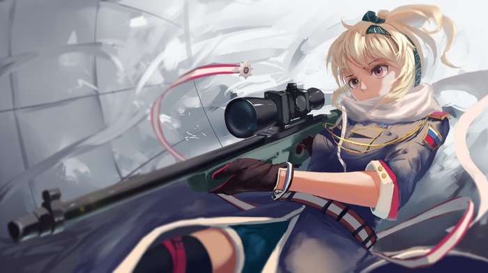 gun, weapon, sniper rifle, original characters, Accuracy International AWP, anime, anime girls