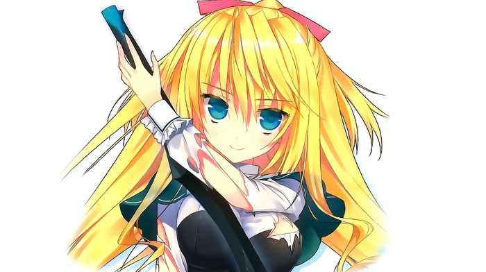 aqua eyes, long hair, Bristol Lilith, white background, smiling, Absolute Duo, anime girls, anime, looking at viewer, blonde