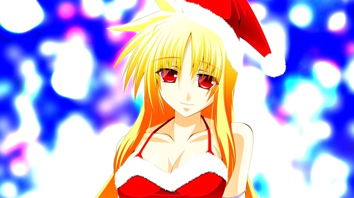 anime girls, Mahou Shoujo Lyrical Nanoha, red eyes, Christmas, anime, Fate Testarossa