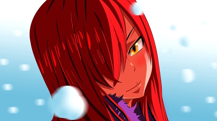 Fairy Tail, smiling, Scarlet Erza, anime girls, anime, redhead, looking at viewer, yellow eyes