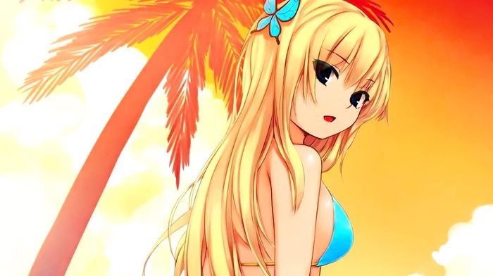 anime, blonde, beach, hair ornament, Boku wa Tomodachi ga Sukunai, bikini, anime girls, Kashiwazaki Sena