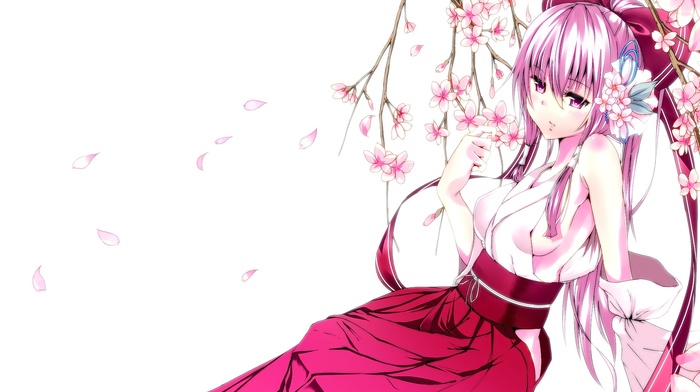 miko, Hakurei Reimu, cherry blossom, anime girls, touhou, anime