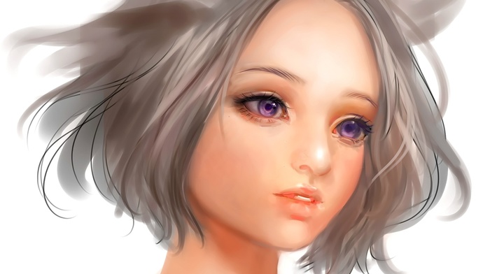 purple eyes, anime, face, anime girls, short hair