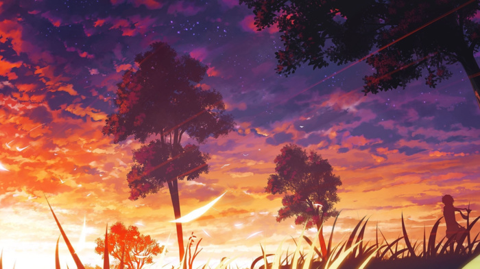 artwork, anime, landscape, sunset