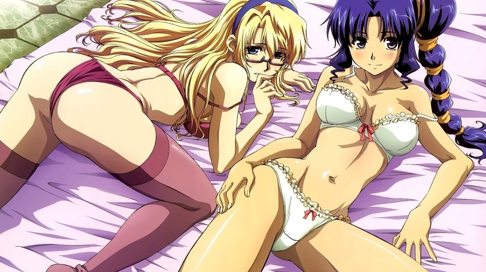 Freezing, Linchen Rana, anime, in bed, blonde, Satellizer el Bridget, underwear, anime girls