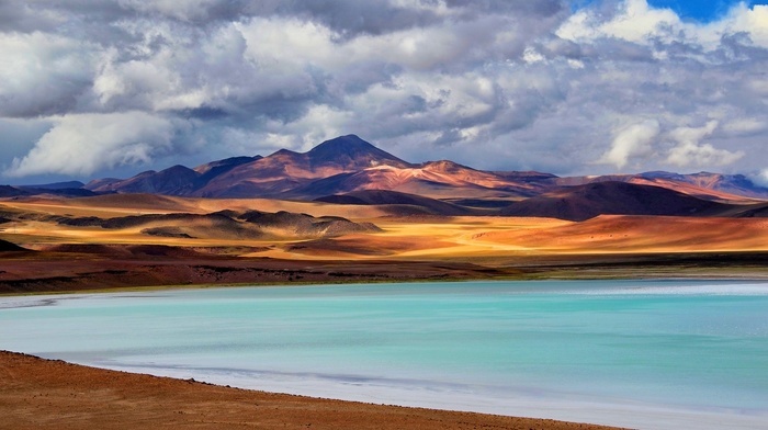 Chile, lake, clouds, landscape, mountains, Atacama Desert, nature
