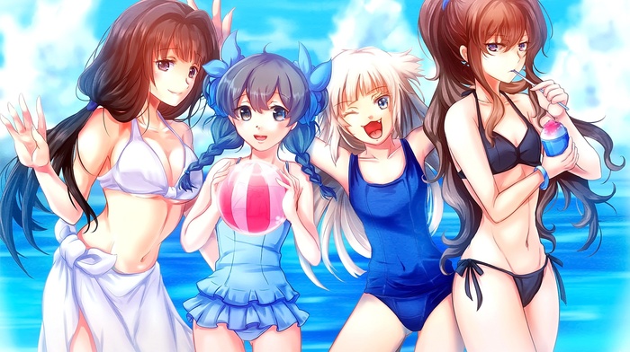 fangs, anime, bikini, original characters, swimwear, anime girls