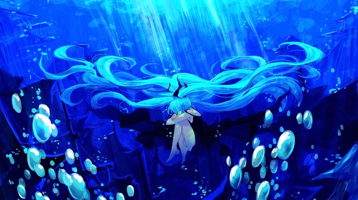 underwater, anime, Hatsune Miku, Vocaloid, anime girls