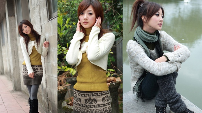 sweater, legwarmers, ponytail, Mikako, Mikako Zhang Kaijie, Asian, model