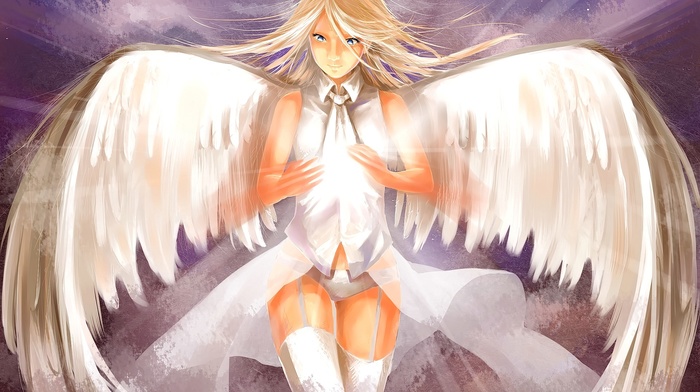 angel, wings, thigh, highs, original characters, anime girls, anime