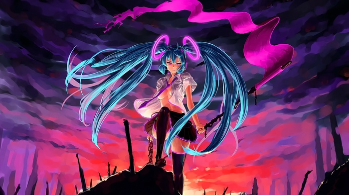 anime, Hatsune Miku, Vocaloid, twintails, anime girls