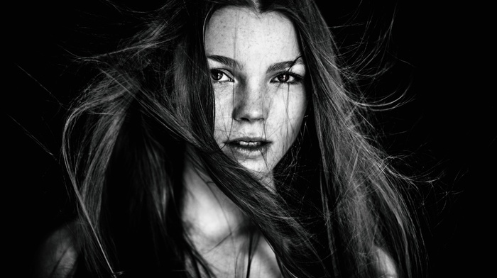 face, girl, portrait, monochrome, model