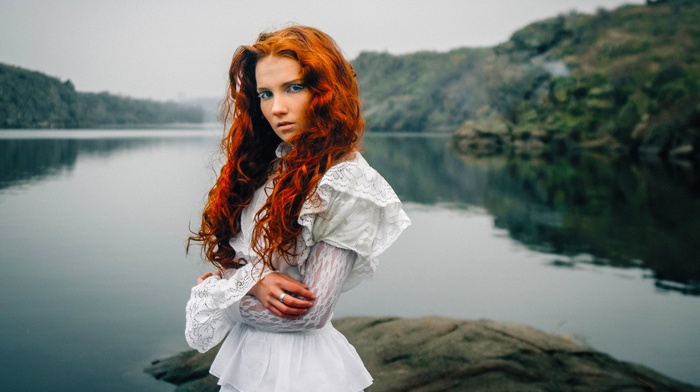 redhead, girl, girl outdoors, water