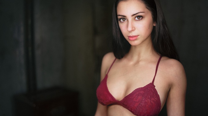 portrait, bra, girl, brunette, face