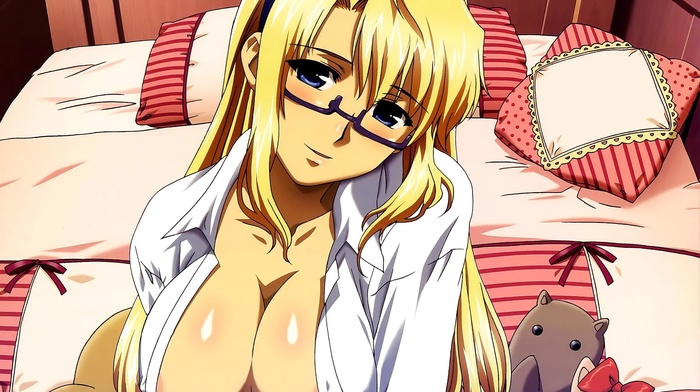 glasses, anime girls, anime, open shirt, Freezing, Satellizer el Bridget