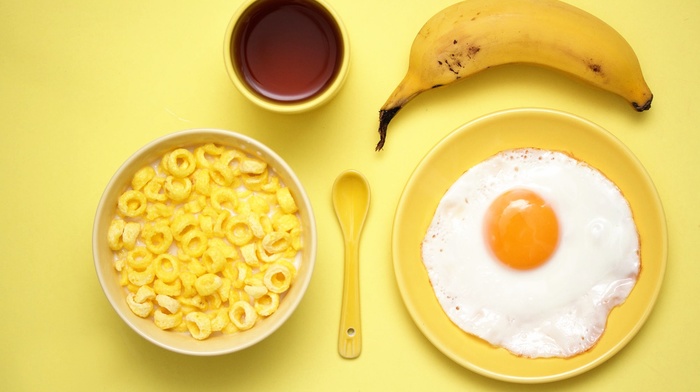 food, bananas, yellow, breakfast, eggs