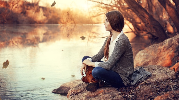 girl, sitting, model, girl outdoors