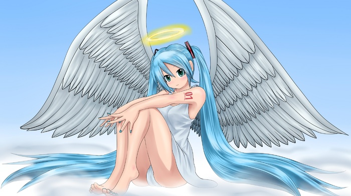 cameltoe, anime, Vocaloid, feet, Hatsune Miku, wings, angel, This is a Test Tag, anime girls