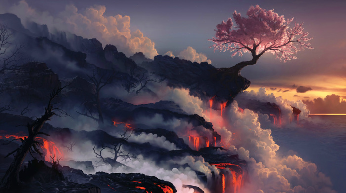 trees, nature, lava
