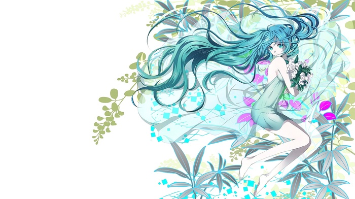 Hatsune Miku, plants, flowers, anime, Vocaloid, anime girls