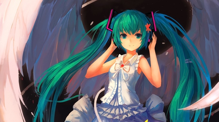 Hatsune Miku, anime girls, Vocaloid, twintails, wings, anime