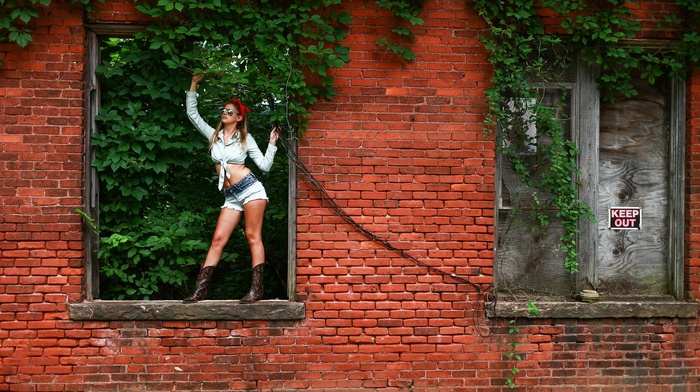 urban, girl outdoors, model, girl, bricks, wall