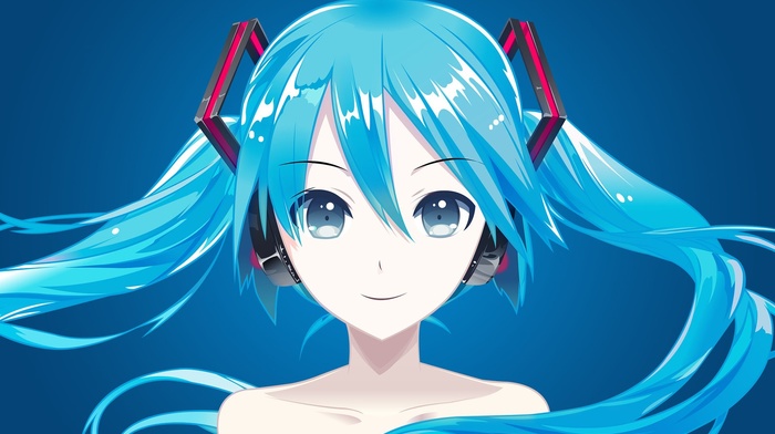 Hatsune Miku, blue hair, vector, simple background