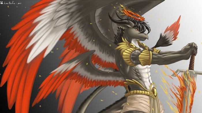 furry, wings, sword, dragon, Anthro