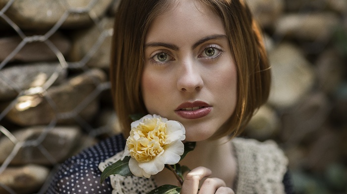 model, girl, flowers, face