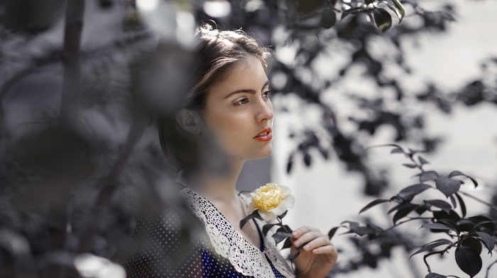 flowers, model, girl, face