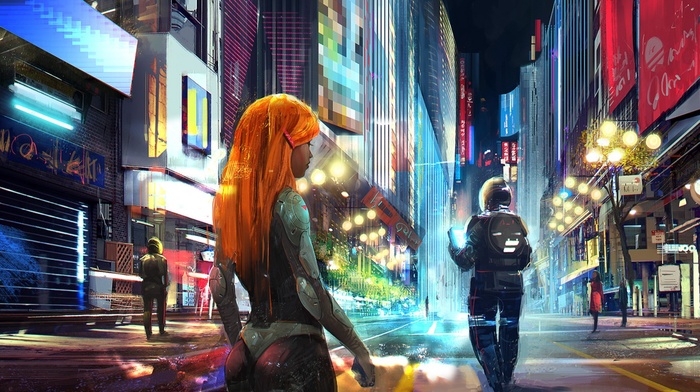digital art, redhead, science fiction