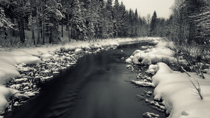 river, snow, landscape