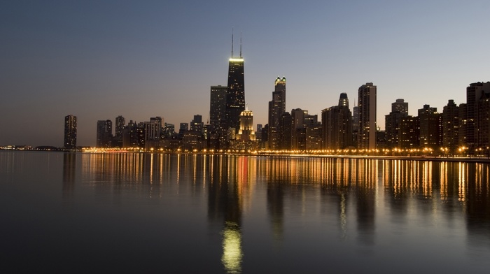 city, Chicago, city lights, reflection