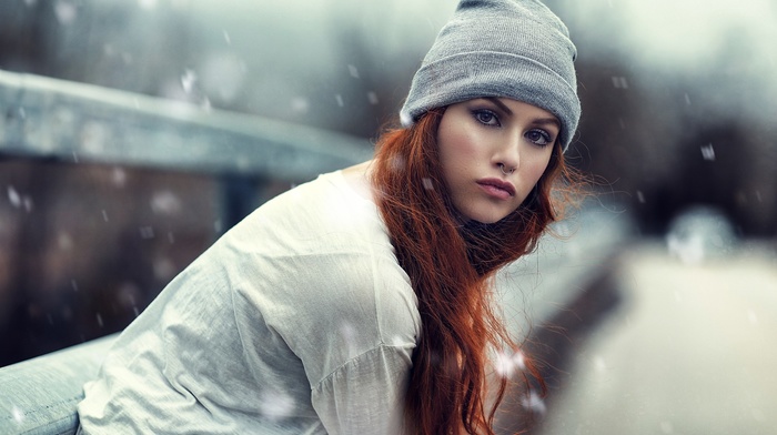 juicy lips, girl, Valentina Galassi, redhead, girl outdoors, brown eyes, Alessandro Di Cicco, pierced nose, face, portrait