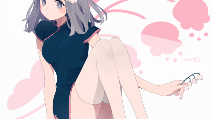 anime girls, stockings, thigh, highs, original characters, Chinese dress, anime