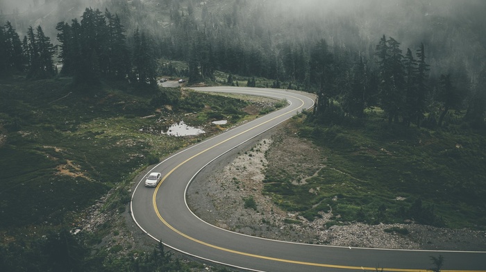 car, mountains, landscape, road, nature