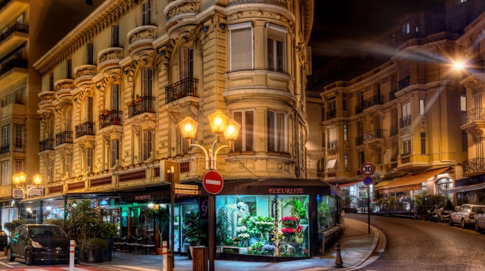 city, Monaco, lantern, street, night