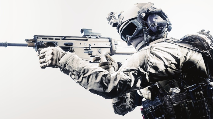 soldier, military, FN SCAR, simple background, tactical, assault rifle