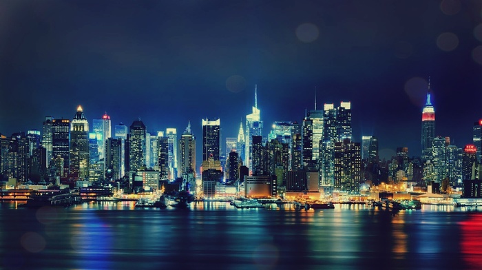 night, New York City, city