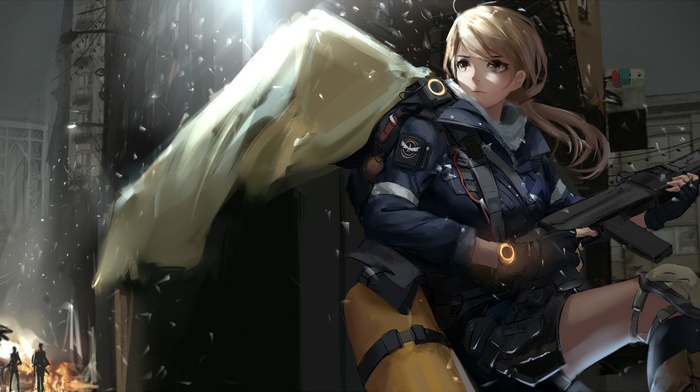gun, uniform, anime girls, long hair, anime, Tom Clancys The Division, weapon, blonde, gloves, original characters