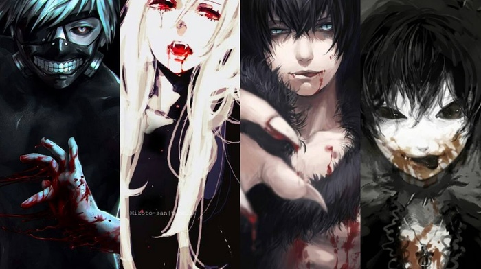 anime, vampires, Blood anime, blood, Rosario  Vampire, Vampire Knight, Tokyo Ghoulre, Werewolf, demon