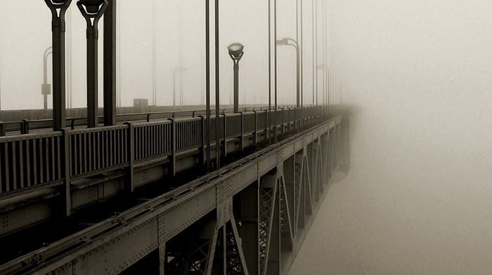 mist, bridge, noir, golden gate bridge, monochrome