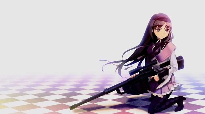 long hair, weapon, gun, anime girls, Mahou Shoujo Madoka Magica, Akemi Homura, snipers, anime