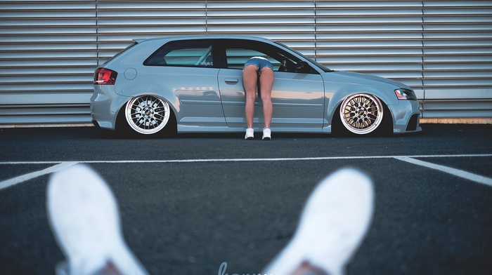 sneakers, jean shorts, back, horny, girl, ass, girl with cars, Audi A3