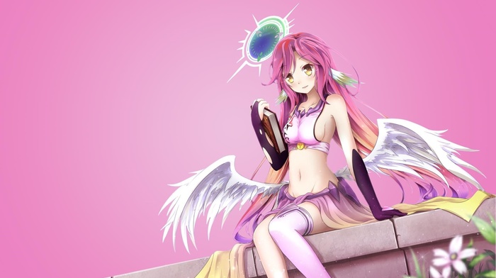 anime girls, simple background, anime, pink hair, No Game No Life, Jibril, wings