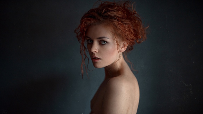 face, sideboob, side view, depth of field, model, portrait, redhead, bare shoulders, cleavage, girl, Kate Ri, boobs, Georgy Chernyadyev
