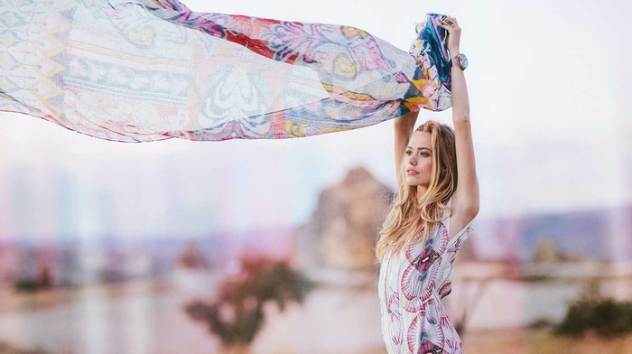 girl, girl outdoors, looking away, arms up