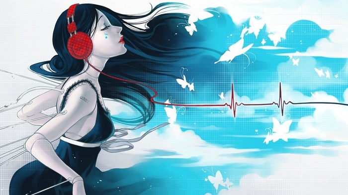 anime girls, anime, headphones
