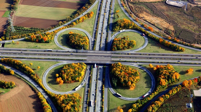 landscape, road, car, intersections