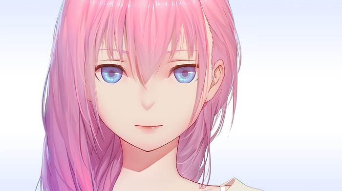 simple background, Megurine Luka, pink hair, blue eyes, anime girls, Vocaloid